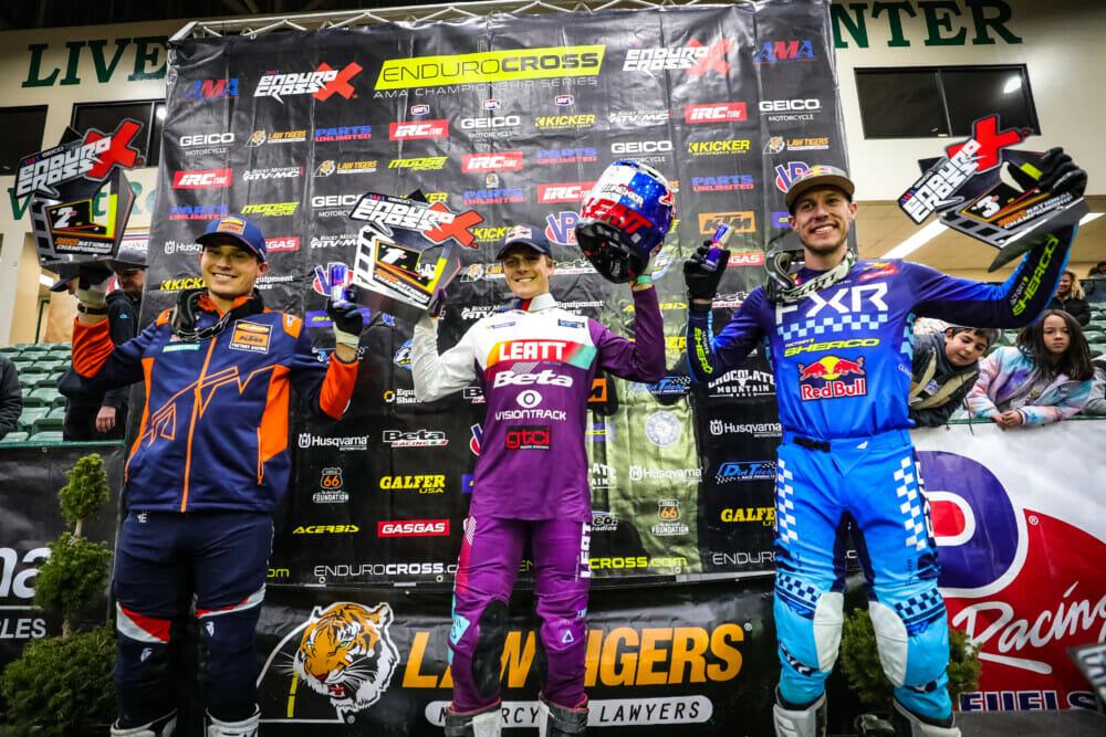 The 2022 championship podium with Trystan Hart, Jonny Walker and Cody Webb, photo by Jack Jaxson for Cycle News