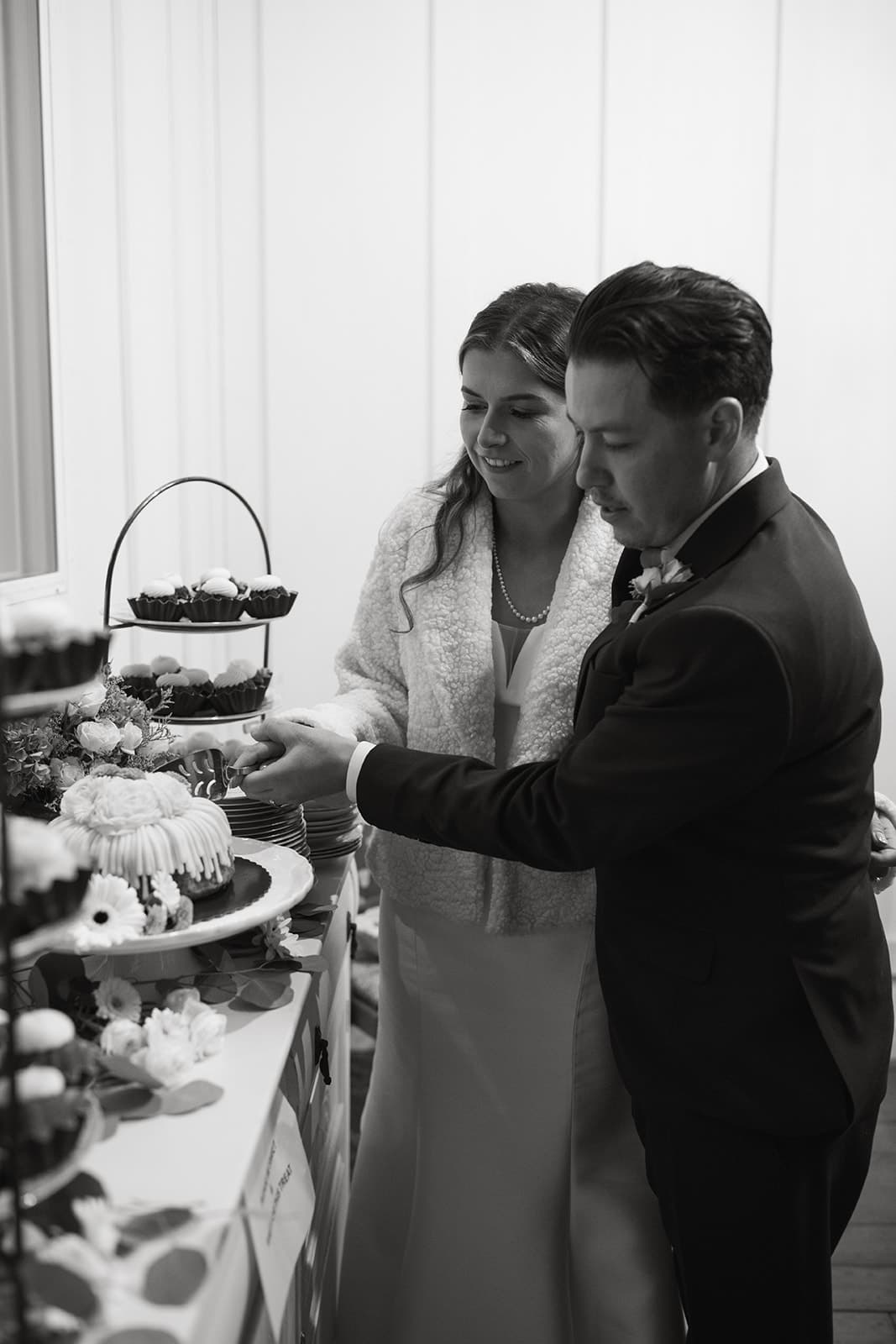 Devin & Emily cutting their wedding cake - DJs In Reno