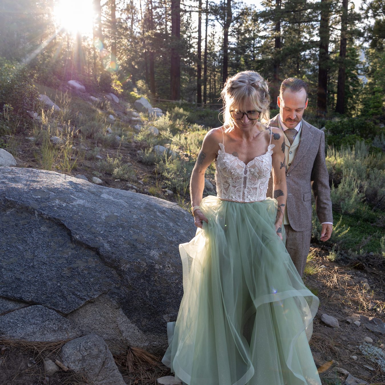Amy & Justin Gunderson on their wedding day at Galena Creek Fish Hatchery