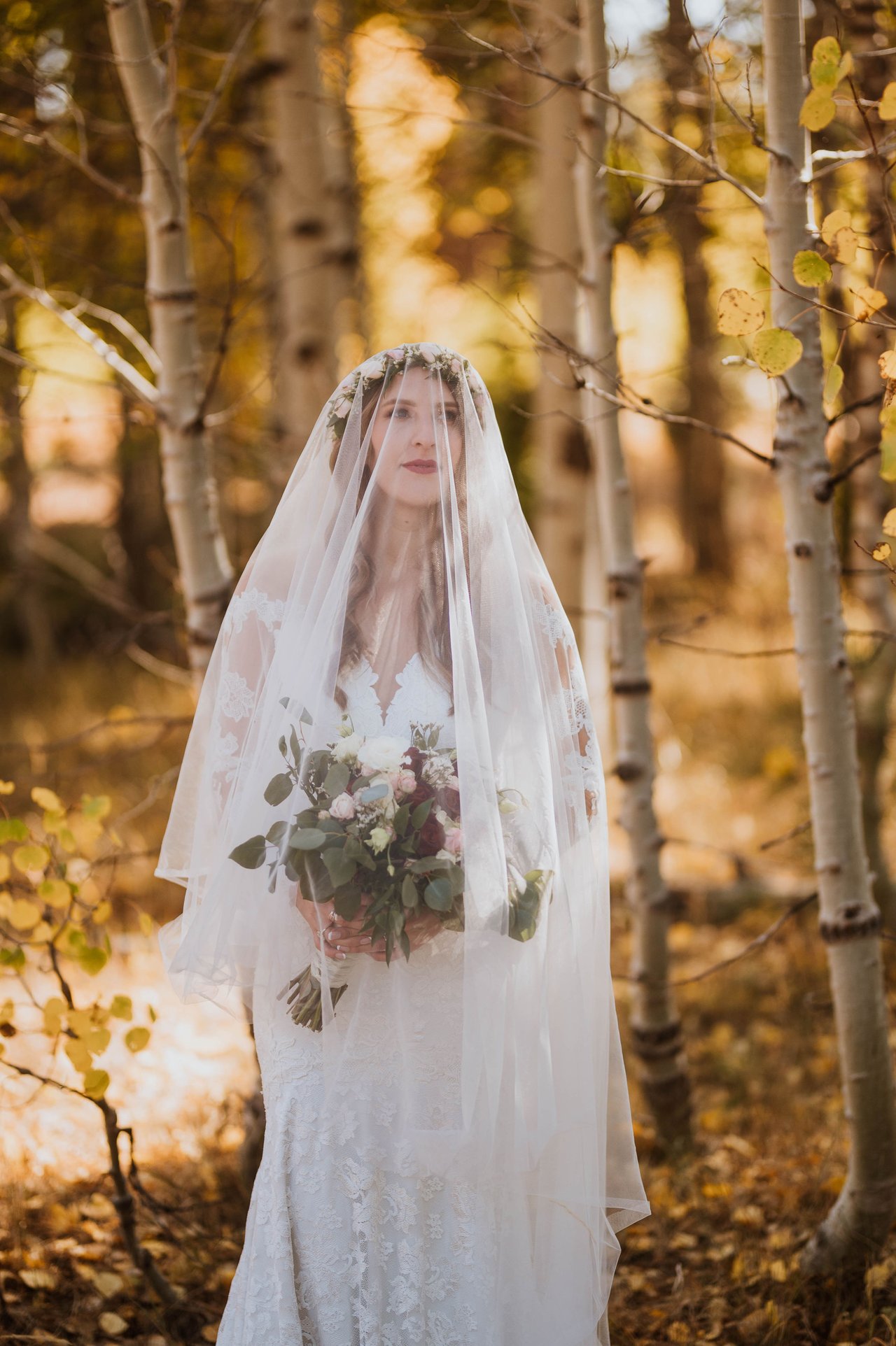Rachel under her veil among the aspens